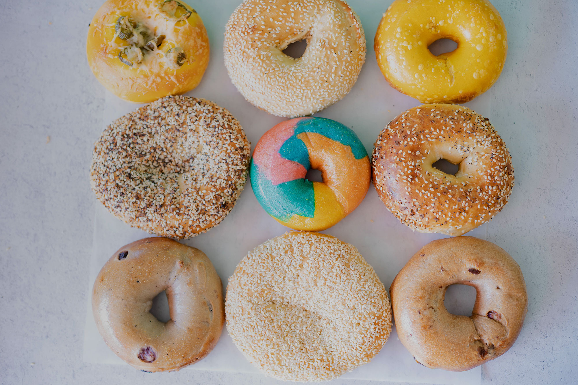 a selection of delicious bagels at beverly hills bagel